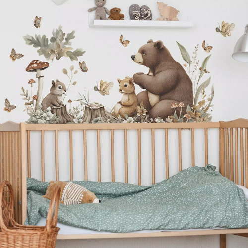 Woodland Animal Wall Decals,Removable Vinyl Nursery Decor bear wall Decals Peel and Stick Wall Art Decals for Kids Bedroom Baby Nursery