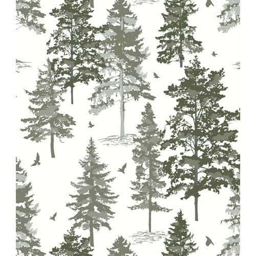 Timeet Dark Green Forest Wallpaper Peel and Stick Wallpaper Green Contact Paper 16.14"x118.11" Self-Adhesive Removable Wallpaper Tree Wall Mural for Wall Decor