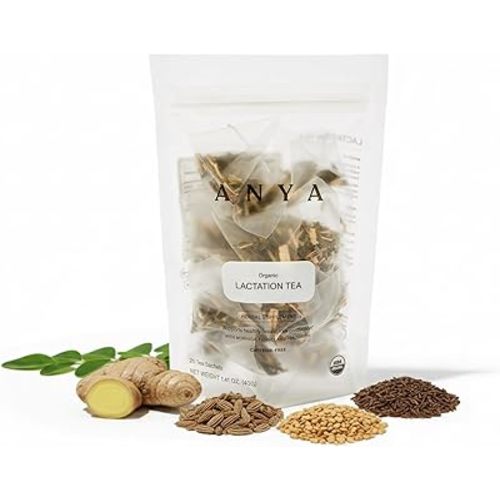 ANYA Herbal Lactation tea, 20 bags - Ginger, Moringa, Fenugreek, Toxicologist-approved, Breastfeeding Safe. Organic Essentials hydration for postpartum Moms, Breastmilk production Nursing support Baby Shower Gifts