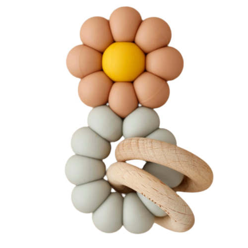 Rattle Teether - Chamomile | Dusty Coral – HoneyBug