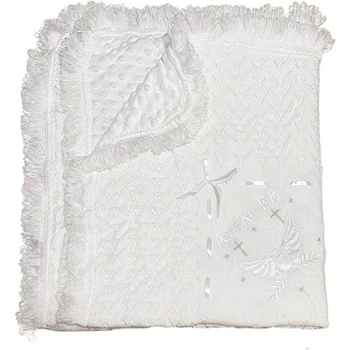Baby Blanket for Boys Girls Baptism Christening Gifts for Girl Boys Easter Soft White Knitted Shawl Receiving Crochet Blankets Towel for Neutral Newborns Toddler