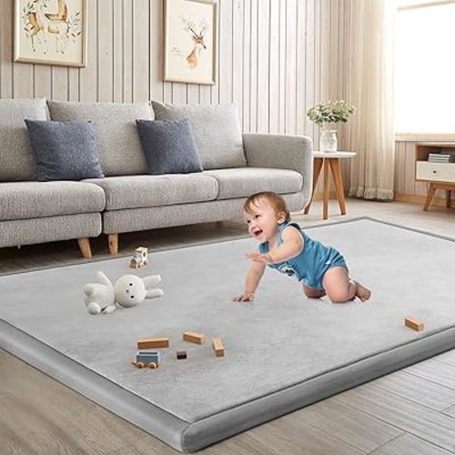 Baby Play Mat for Floor Nursery Rug Muscle Mat Area Rug Playroom Rug 74"x50" Playpen Mat Memory Foam 1.3" Thick Crawling Mat for Babies,Toddlers, Infants, Kids,A Light Gray