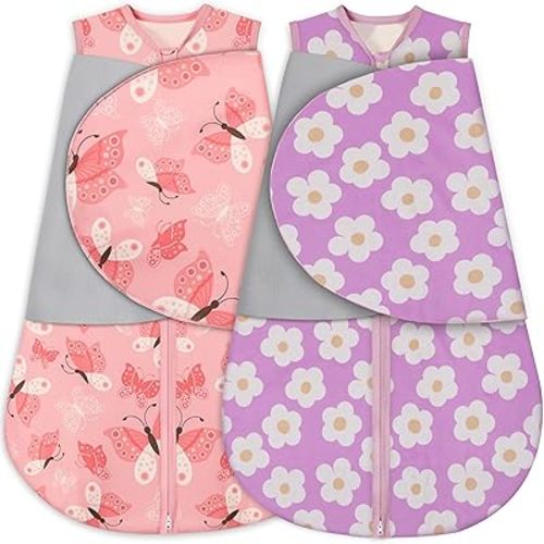 GUNTAIL Newborn Sleep Sack Baby Swaddle,3-Way Adjustable Wearable Blanket,100% Rayon Cotton Swaddling sleeping bag (Daisies & Butterflies, 0-3 Months)