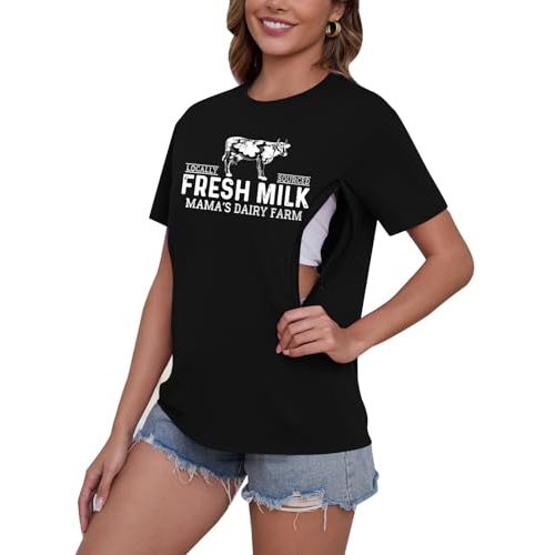 Breastfeeding Shirts Nursing Tshirt Mama Shirt Zip Maternity Tshirts Causal Mom Milk Graphic Tees Mothers Gift Tops
