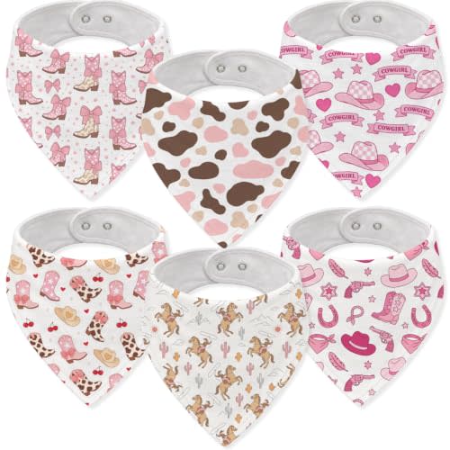 Western Baby Bandana Bib Cowgirl Muslin Baby Bibs Drool Burp Cloths Vintage Cowboy Cotton Teething Baby Bibs for Boys Soft Absorbent Baby Burp Cloths with Adjustable Snaps for Newborns Infants