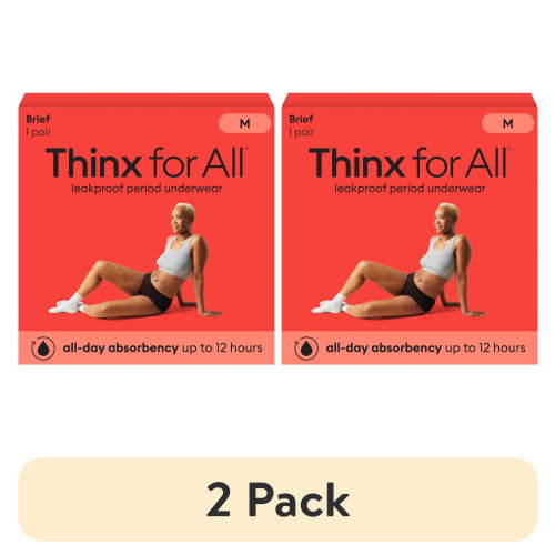 (2 pack) Thinx for All Women's Comfort Brief Leakproof Period Underwear, Size Medium, Black