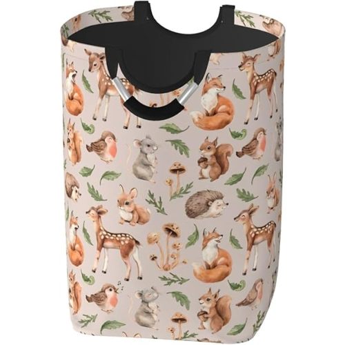 Forest Little Animals Laundry Hamper Deer Squirrel Fox Hedgehog Bird Storage Basket Toys Clothes Organizer Bin For Home Bathroom Bedroom Dorm Nursery, 52l