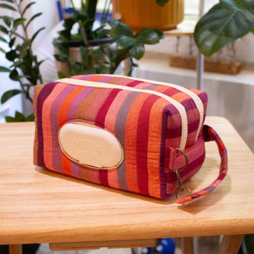 Quilted Diaper Wipe Holder Boxy Travel Pouch Unique Baby Shower Gift - Warm Stripes