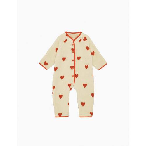 Simone Fleece Onesie in Soft White Heart