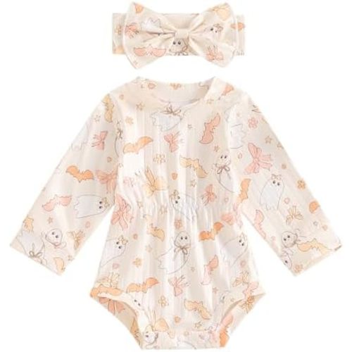 Baby Clothes for Girls Newborn Ribbed Romper Crewneck Bubble Bodysuit Infant Girls Fall Outfits 3 6 9 12 18 Months