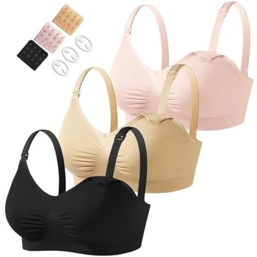 HOFISH 3PACK Full Bust Seamless Nursing Maternity Bras Bralette S-XXL with Extra Bra Extenders & Clips
