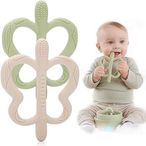 Baby Teething Toys 2 Pack, Butterfly Silicone Teether for Teething Relief, Easy-Grip Baby Toys 0-6 Months, 6-12 Months+, Sensory Chew Toy Soothes Sore Gums, BPA-Free Infant Toys for Boys & Girls