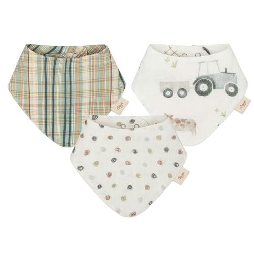 Charlie Tractor Cotton Bandana Baby Bib (3 Pack)