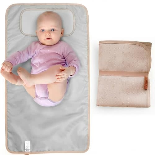 HAMUR HOME Portable Baby Changing Pad – Waterproof, Foldable & Lightweight Travel Mat – Soft & Machine Washable Diaper Changer – Compact & Durable (Solid Beige)