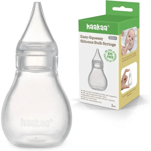 haakaa Silicone Baby Nasal Aspirator | Baby Nose Cleaner | Easy-Squeeze Nose Bulb Syringe, 0m+ Newborn- BPA Free Silicone