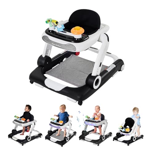 Music and Lights Baby Walker with Wheels,5-in-1 Baby Activity Center with Removable Toys and Music Bouncer,Adjustable Height Baby Walkers for Boys Girls Babies 6-18 Months