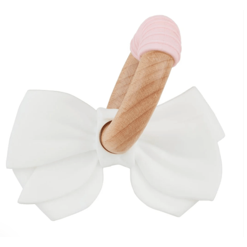 Mud Pie SIlicone Bow Teething Ring in Pink & White – Baby Blossom Company