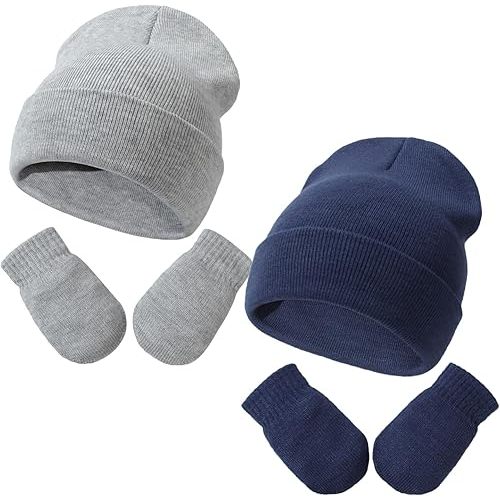 Baby Beanie Hat Gloves Set, Kids Winter Warm Knit Hat with glvoes,Toddler Soft Beanie for Little Boys Little Girls Children