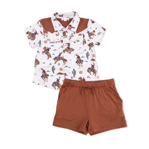 Western Pearl Snap Shirt & Casual Short Set, Buckaroo Western