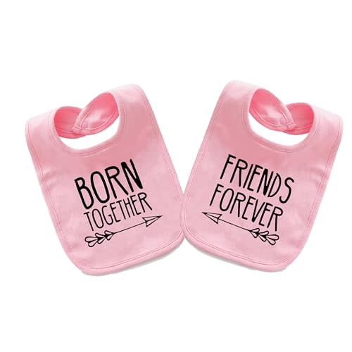 YSCULBUTOL Baby Twins Bibs Born Together Friends Forever Newborn Baby Cute Unisex Bibs Infant Twin Outfits