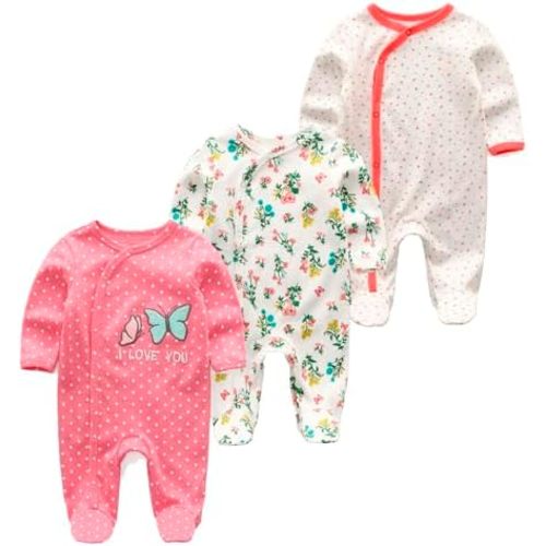 MAMIMAKA Unisex Baby Newborn Baby Clothes Cotton Footed Romper One-Piece Jumpsuits 3 Pack