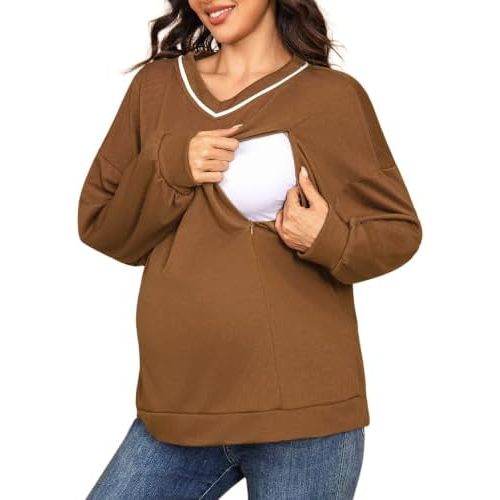Maternity Sweatshirt Side Zipper Long Sleeve Nursing Top