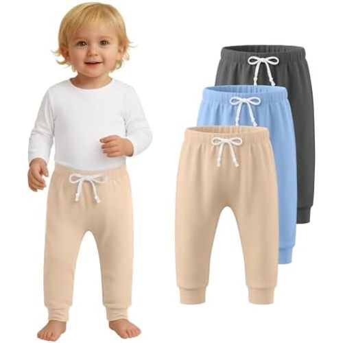 3 Pack Toddler Jogger Pants Pull On Toddler Boys Sweatpants Basic Casual Kids Soft with Drawstring
