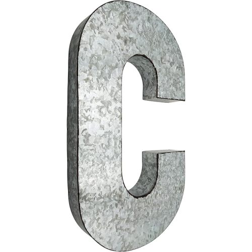 20" Metal Letter "C" Wall Decor, Silver with Rusted Edges, Galvanized Wall Mountable Decoration for Country, Mid-Century, or Farmhouse Themed Room or Event - SciencePurchase