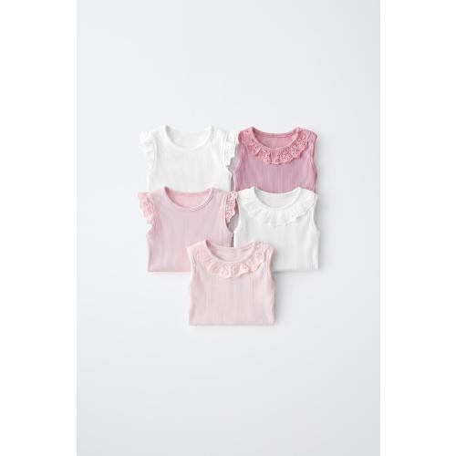 FIVE-PACK SWISS EMBROIDERED SLEEVELESS BODYSUITS - Pink | ZARA United States