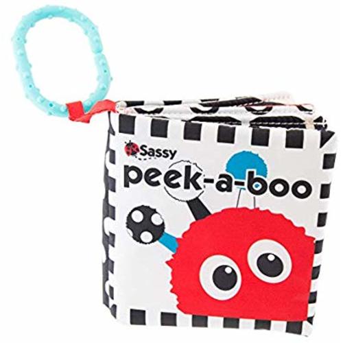 Sassy Peek-a-Boo Activity Book with Attachable Link for On-The-Go Travel | Black & White | for Ages Newborn and Up