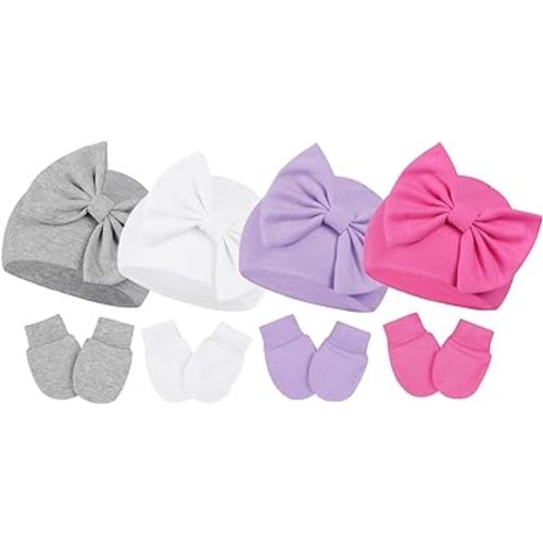 Century Star Newborn Girls Hats Baby Hat and Mitten Set Big Bow Knit Infant Headbands Winter Baby Hat for Girls