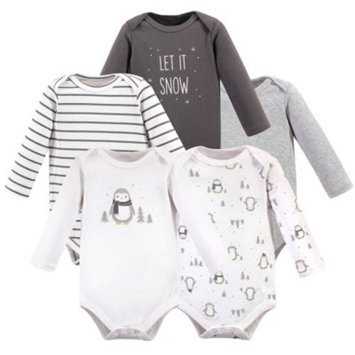 Hudson Baby Cotton Long-Sleeve Bodysuits 5pk, Gray Penguin, 3-6 Months