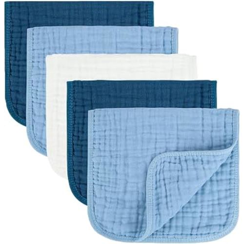 MIGIOL Baby Burp Cloths 100% Cotton Newborn Muslin Burp Cloths 10x20 inches Baby Essentials Blue&White 5-Pack