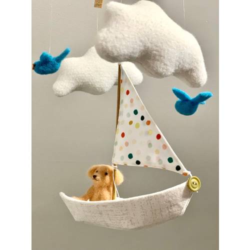 Sailboat Mobile, Golden Retriever Mobile, Sailboat Nursery Art, Gender Neutral Nursery Decor