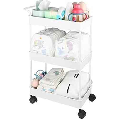 Baby Diaper Caddy, Plastic Movable Cart for Newborn Nursery Essentials Diaper Storage Caddy Organizer for Changing Table & Crib, Easy to Assemble, Beige