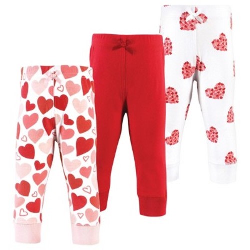 Hudson Baby Basics Infant Baby Everyday Cotton Pants 3-Pack, Rosy Hearts, 18-24 Months
