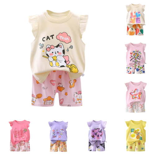 BOBOGOJP Toddler Baby Girls Clothes Summer Outfits Ruffle Sleeve T-shirt + Shorts Cute Girl Clothing Set 6M-4T Light Pink for Size 6-9 Months