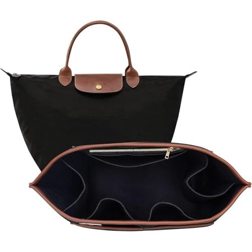 ZTUJO Premium Felt LongChamp Organizer Insert, Compatible with Longchamp Le Pliage Energy, Shoulder Bag, Top Handle, Xtra (Black, Small)
