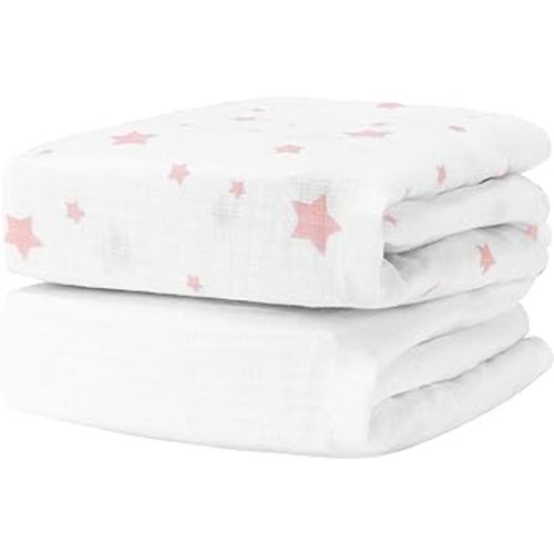 Newton Baby Organic Fitted Crib Sheets (2-Pack) - 100% Breathable and Ultra-Soft, 100% Organic Muslin Cotton, Stardust Print in Blush Coral + Solid White, Fits All Standard Cribs