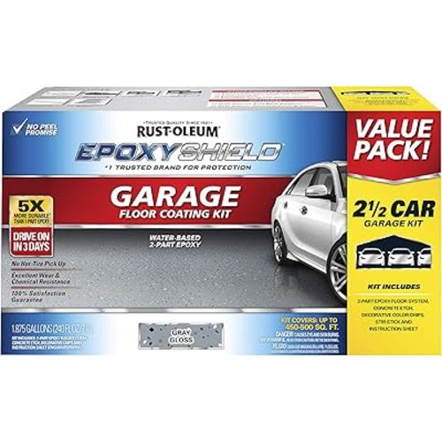 Rust-Oleum 261845 EPOXYSHIELD Garage Floor Coating Kit, 2.5 Car, Gloss Gray