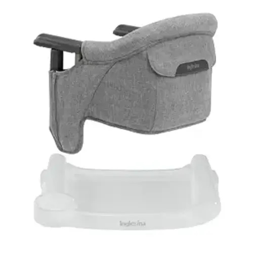 Inglesina Fast Table Chair - Stone Gray Melange + Fast Dining Tray - Portable Baby High Chair - for Babies & Toddlers up to 37 lbs - Fits Tables 0.8'' to 3.5'' Thick - Compact - Travel Bag Included