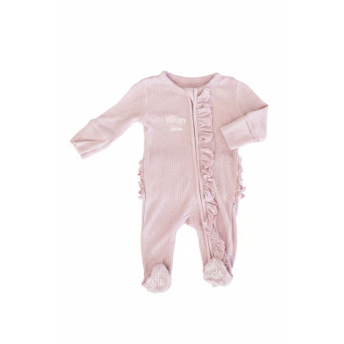 Embroidered Bamboo Waffle Zipper Ruffle Footie | Elderberry