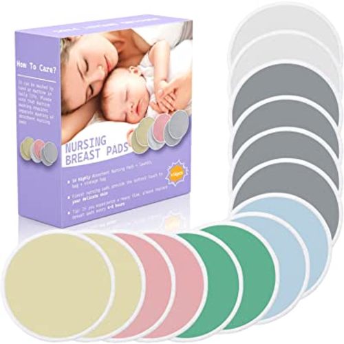 Organic Bamboo Nursing Breast Pads - 14 Pack Reusable Washable Nursing Pads for Breastfeeding and Maternity with Laundry Bag - Soft, Super Absorbent Nipple Pads Postpartum Pads for New Moms, 4.7Inch