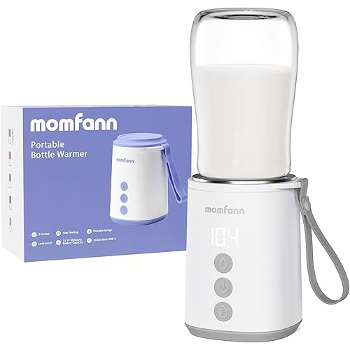 Portable Bottle Warmer, Travel Baby Bottle Warmer for Breastmilk, Leak-Proof, Fast Heating, Multi-Level Temperature Control and Automatic Shut-Off, Gray