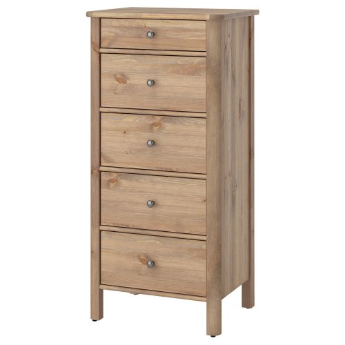 STOREMOLLA 5-drawer chest - gray-brown stained 63x50x131 cm (24 3/4x19 5/8x51 5/8 ")