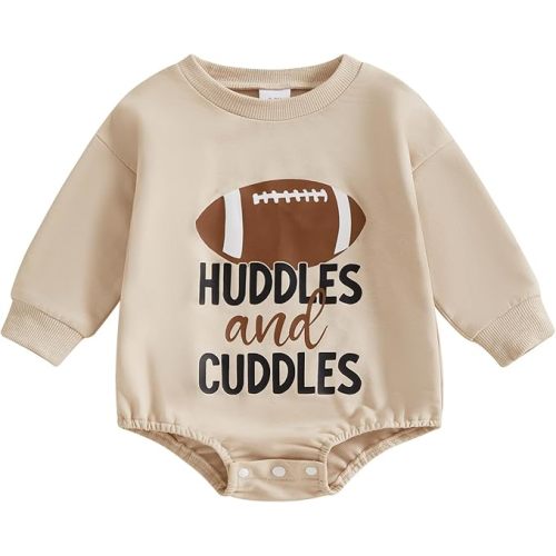 Newborn Baby Boy Football Outfit Game Day Onesie Oversized Sweatshirt Romper Long Sleeve Jumpsuit Fall Winter Clothes