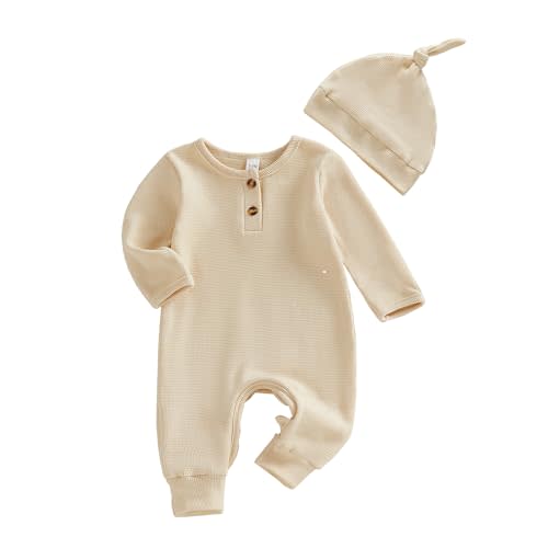 Newborn Knit Romper Hat 2 Pieces Button Up Footed Jumpsuit Baby Boy Clothes Photography Coming Home Outfit