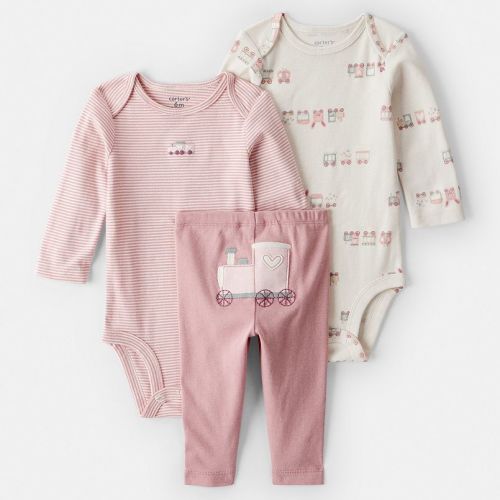 Baby Girl Carter's 3-pc. Train Print Long Sleeve Bodysuit & Pant Set