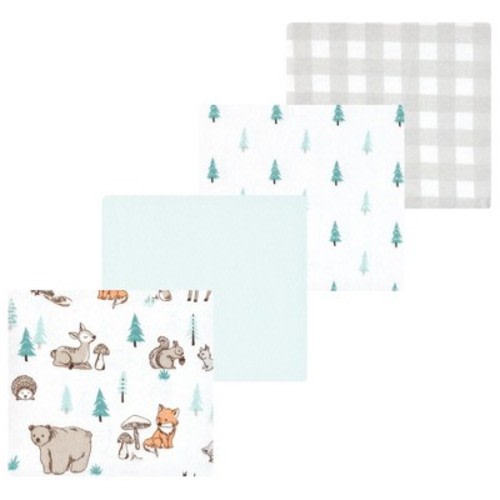 Luvable Friends Hudson Baby Infant Cotton Poly Flannel Receiving Blankets 4pk, Forest Animal Friends