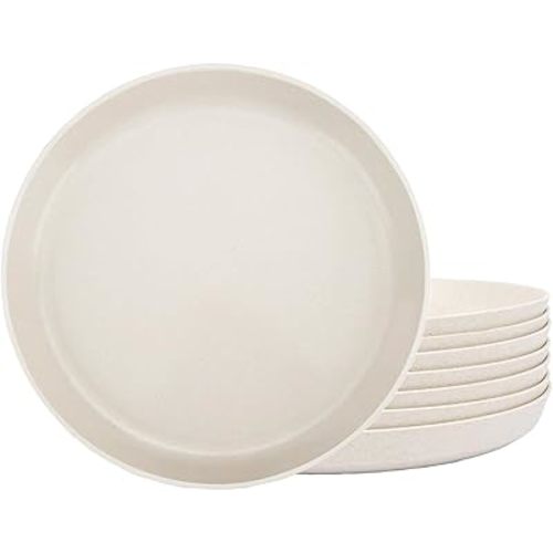 10 Inch Plastic Dinner Plates Set of 8, Microwave Safe Wheat Straw Plates, Unbreakable Reusable Plates for Kitchen & Restaurants, Non-Toxic Dishwasher Safe Tableware【Non Ceramic】